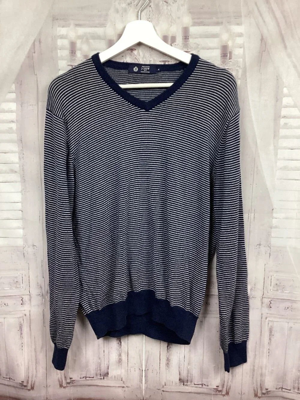 J. Crew Blue White Micro- Striped Sweater M